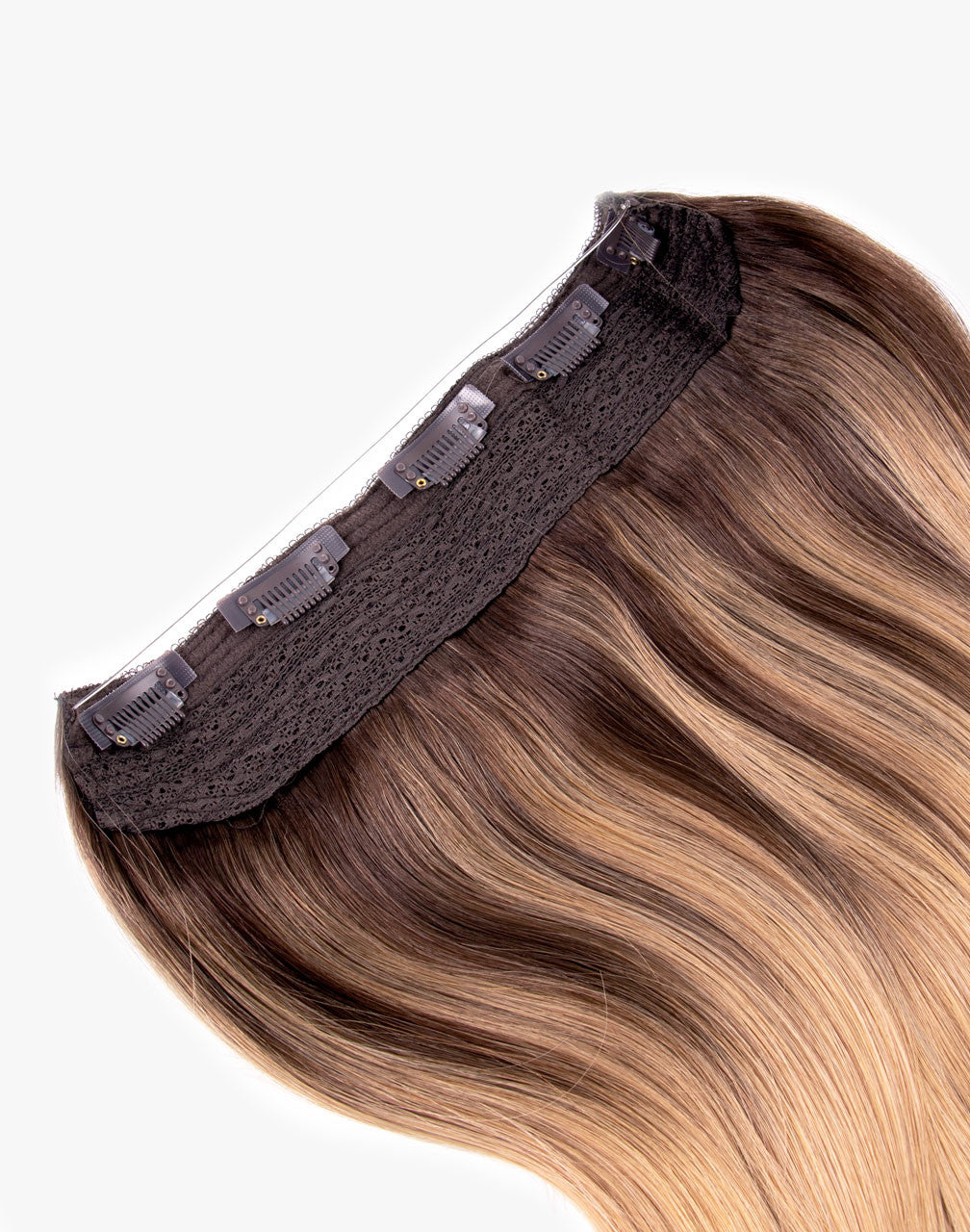 One-piece multi-clip volumizer clip-in human hair extension with lace base