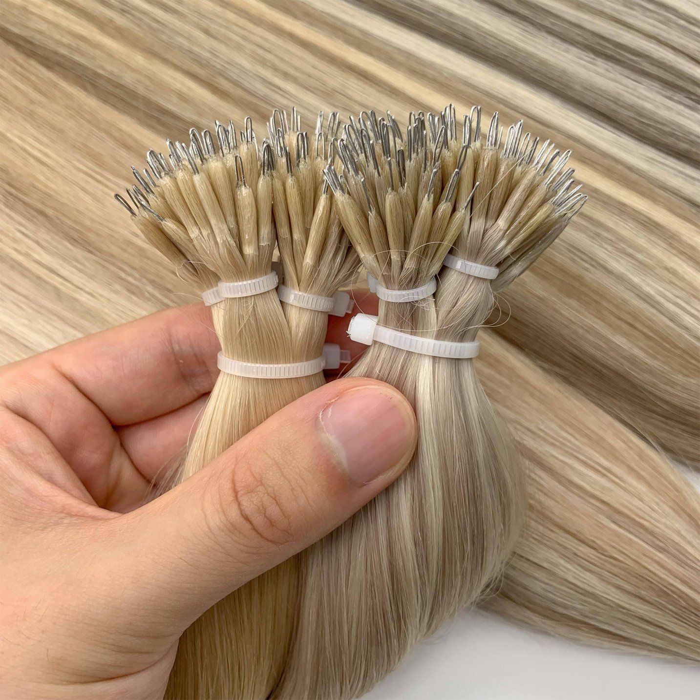 Nano ring extension strands showing slim bonded tips ready for ring fitting