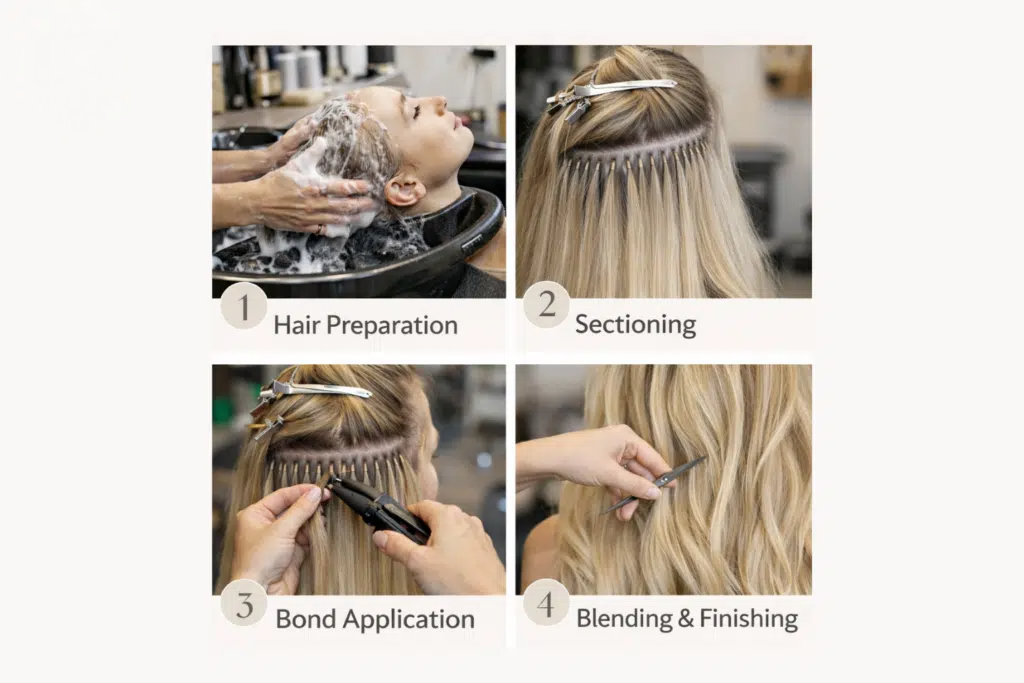 Four-step K-tip keratin fusion application process