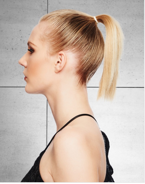User-approved side-view short ponytail result before adding long extension length