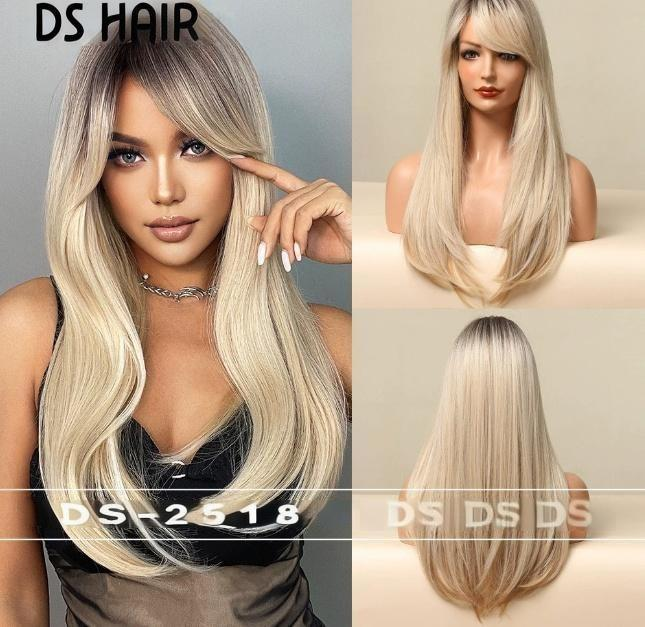 Synthetic Wavy with Side-Swept Bangs Wig DSW-2518 — reference image 1