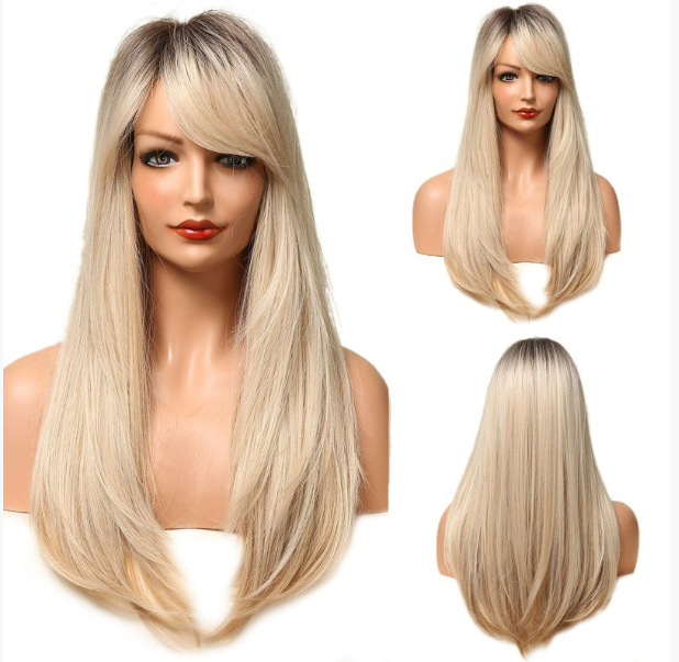 Synthetic Wavy with Side-Swept Bangs Wig DSW-2518 — reference image 3