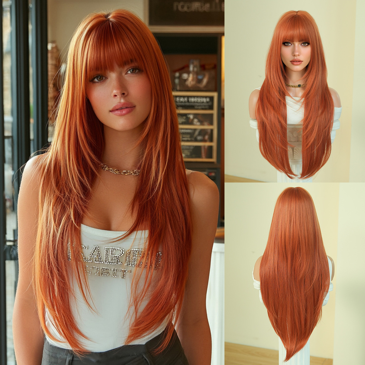 Synthetic with Side-Swept Bangs Wig DSW-2519 — reference image 2