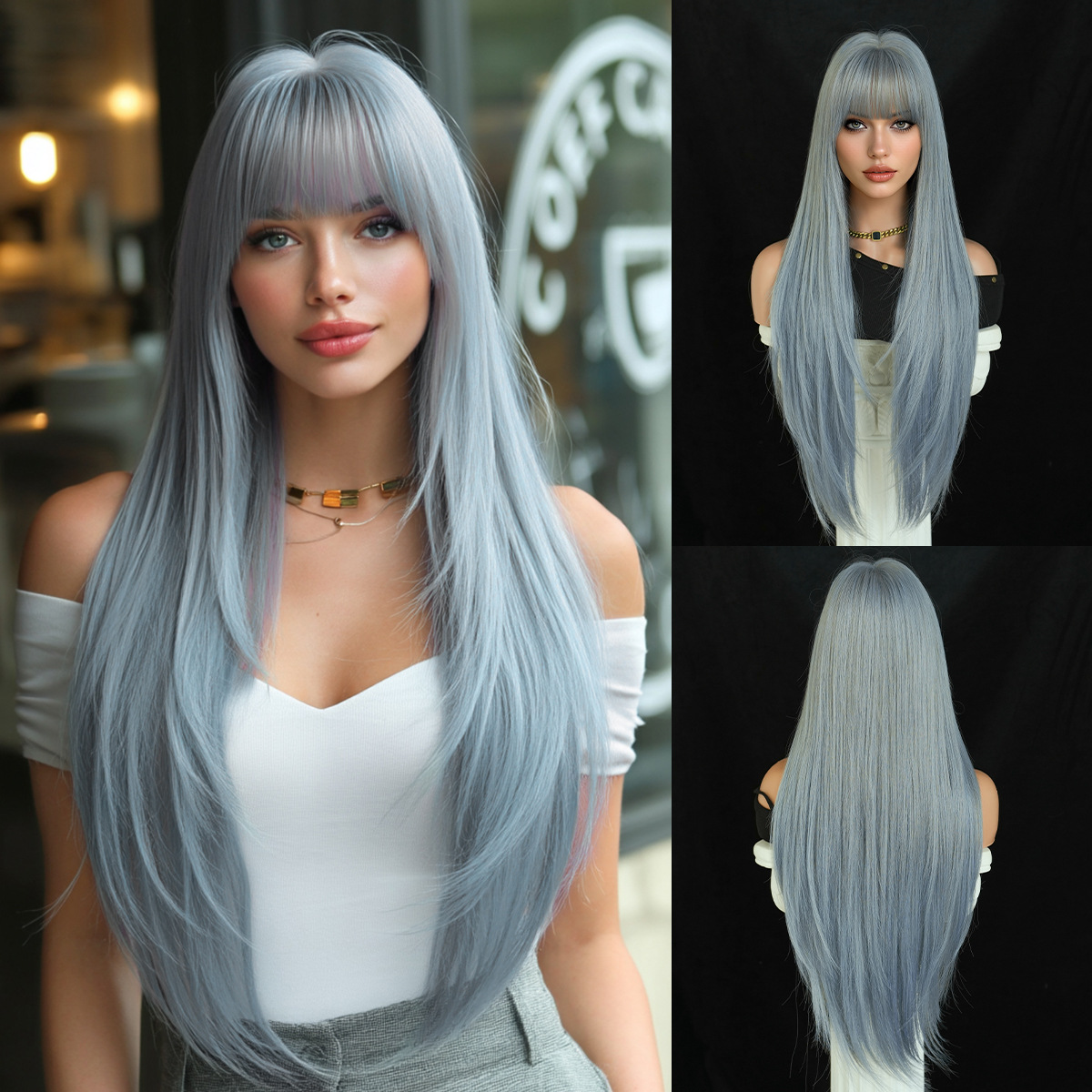 Synthetic with Side-Swept Bangs Wig DSW-2519 — reference image 3
