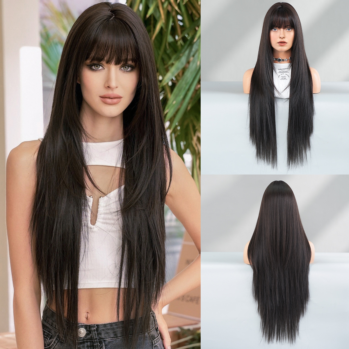 Synthetic with Side-Swept Bangs Wig DSW-2519 — reference image 14