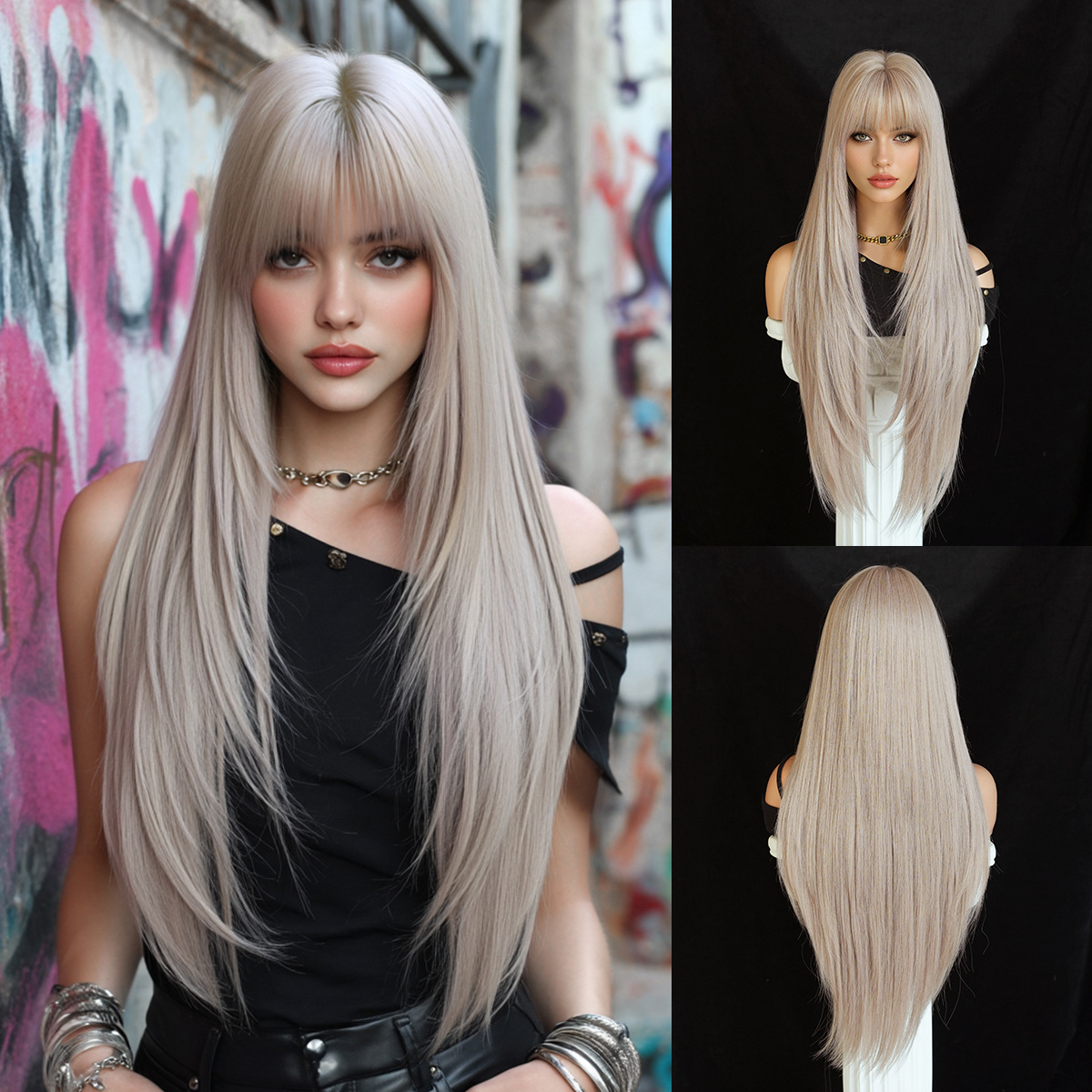 Synthetic with Side-Swept Bangs Wig DSW-2519 — reference image 22